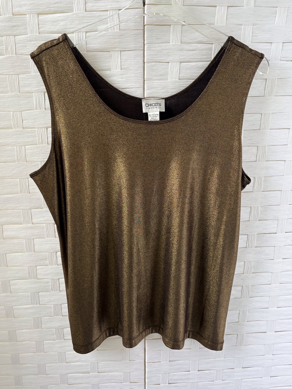 Chico’s Travelers Size XL Copper Shimmery Tank Party Cruise Elegant Quiet Luxury